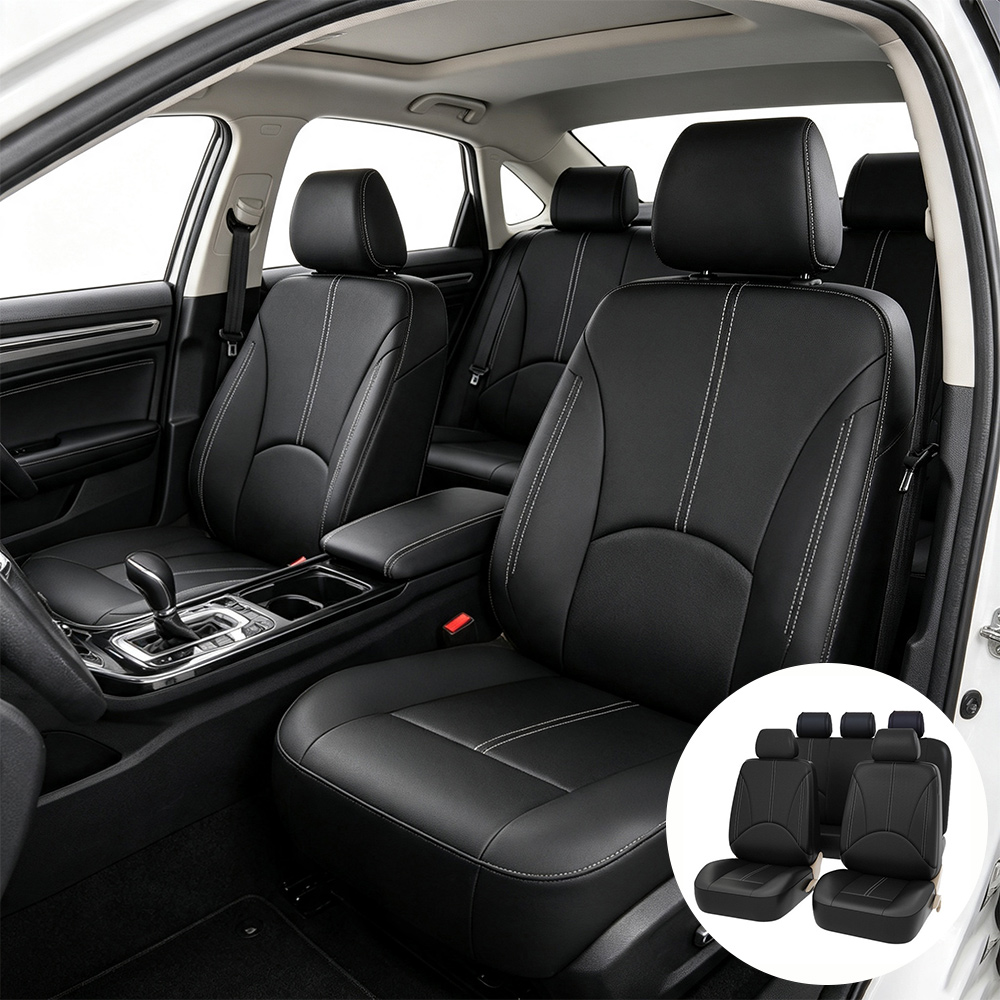 Leather Car Seat Covers Full Set Universal - 5-Sitzer Autositzbezüge Komplettset Kunstleder Einfache Naht